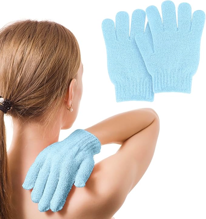 MOLOPPO 2 PCS Exfoliating Glove, Scrub Gloves Exfoliating, loofah, Body Exfoliator, Bath Gloves（Blue）