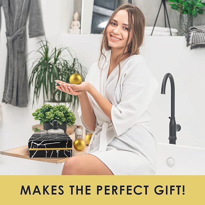 Mothers Day Gifts, 24K Gold Bath Bombs Set, Deluxe Marble Bath Bomb Gift Set, 9 Bath Bombs for Women & Men, Perfect for Bubble & Spa Bath, Natural Scents, Vanilla Coconut, Lavender, Jasmine & More
