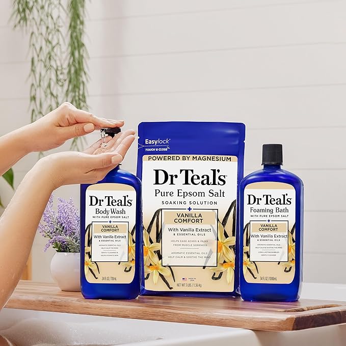 Dr Teal's Epsom Salt Magnesium Soak, Vanilla Comfort, 3 lbs (Pack of 4)
