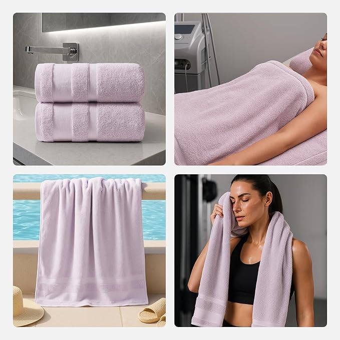 REDKISS 100% Cotton Bath Towels Set of 2, Extra Large Bath Sheets 35 X 70 Inches, 800G, Quick Dry, Ultra Soft & Super Absorbent Bathroom Towel Sets for Bathroom, Gym, Spa, Pool & Hotel, Purple