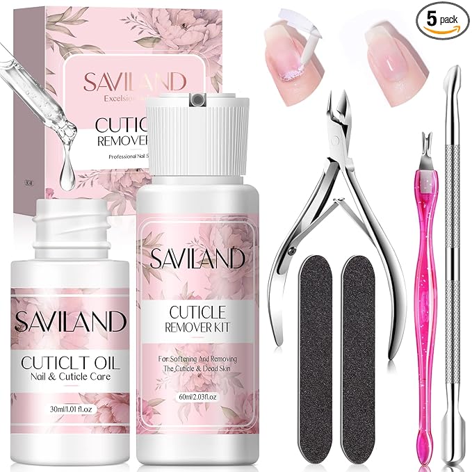 SAVILAND Cuticle Remover and Cuticle Oil Kit – Nail Care Kit with Cuticle Remover Liquid & 1.01 oz Cuticle Oil Cuticle Trimmer for Cuticle Softener & Moisturize Manicure Kit for Home Use