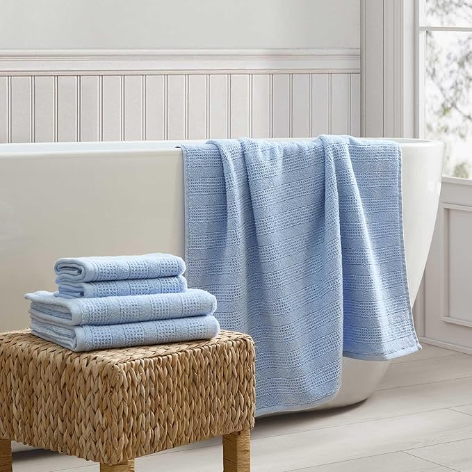 Martha Stewart - Bath Towels, Soft & Absorbent 100% Cotton Towels, Solid 500 GSM, 6-Piece Bathroom Towel Set with Textured Weave (Bedford Cottage Blue)