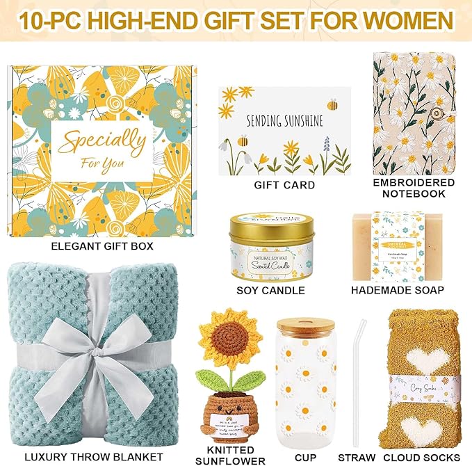 Wasocol Self Care Gifts for Women Gift Baskets，Sending Sunshine Thinking of You Care Package Spa Gift Sets, Mothers Day Birthday Gifts for Women Mom Sister Wife Grandma Best Friends Her - Sage Green