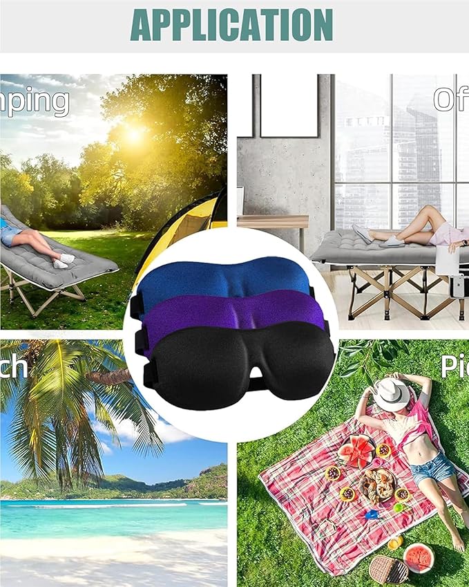 Soft 3D Blackout Sleep Eye Mask 1 Pack for Side Sleepers, Men，Women ，Adjustable Velcro, Night Blindfold,Travel Relaxation (Purple)