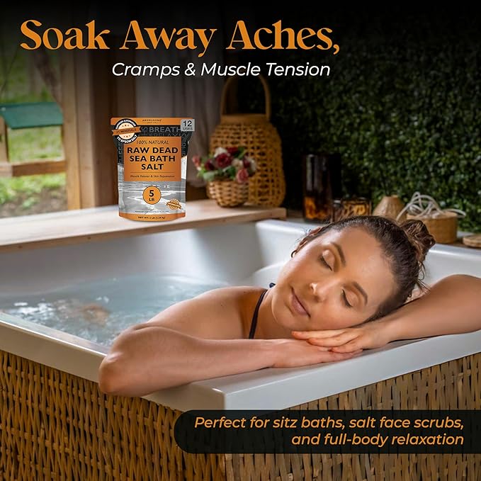 Aromasong Raw Dead Sea Bath Salt - Minimally Cleaned, Contains More Dead Sea Minerals Including Dead Sea Mud - 100% Pure & Natural Dead Sea Salts for Soaking 5 LB - Bulk Resealable Pack