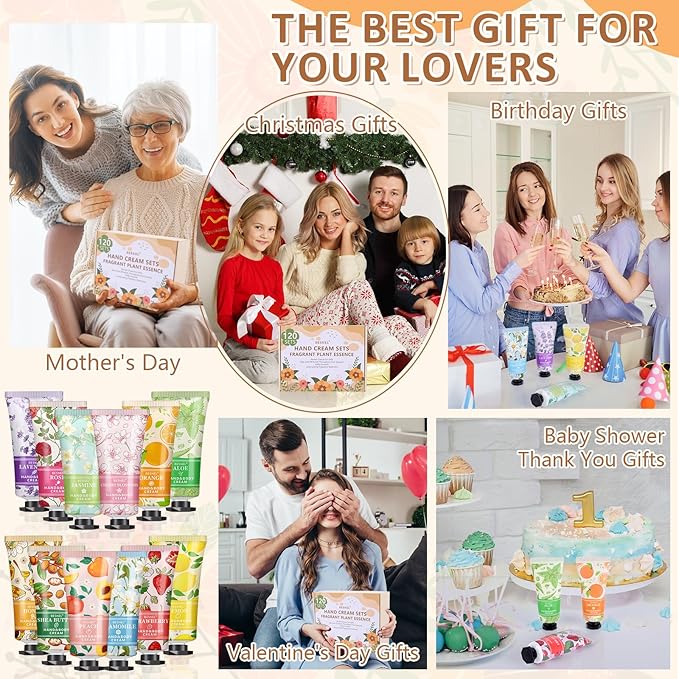 120 Pack Hand Cream Gift Set For Women, Mothers Day Gifts,Teacher Appreciation Gifts,Nurses Week Gift, Mini Hand Lotion Travel Size in Bulk for Dry Cracked Hands, Bridesmaid Gift,Party Favors