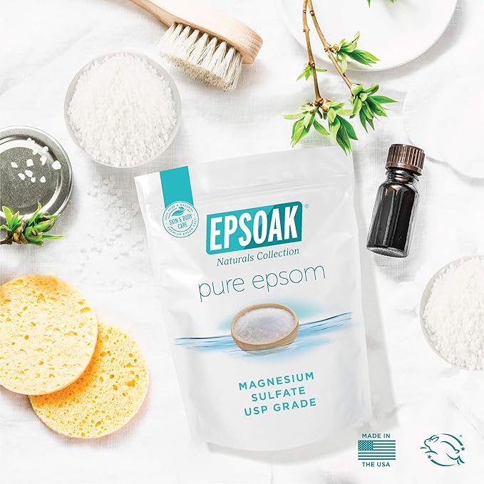 Epsoak Epsom Salt 2 lb. Magnesium Sulfate USP. Resealable Epsom Salt Bag Unscented, Made in The USA, Cruelty-Free Certified