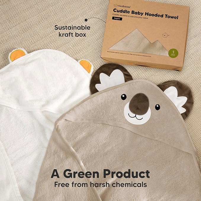 KeaBabies Hooded Baby Towel for Newborn - Viscose Derived from Bamboo Large Baby Bath Towels with Hood for Boys, Girls, Toddler, Extra Absorbent & Soft Newborn Bath Essentials (Alpaca, Regular)