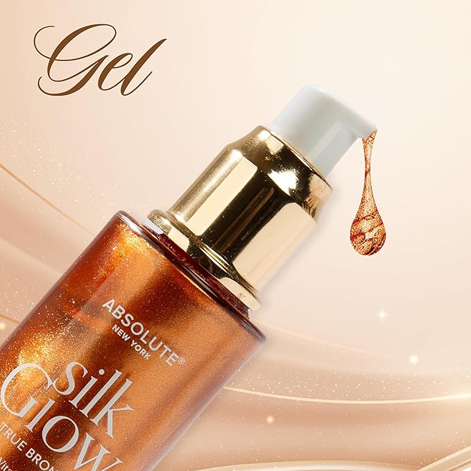Absolute New York - Silk Glow Shimmer Mist Glow, Radiant, Shimmer Body & Face & Hair, Shea Butter, Coconut Oil, Vitamin E (SBGS05 Champagne Gold Oil Gel, 3.4 fl oz)