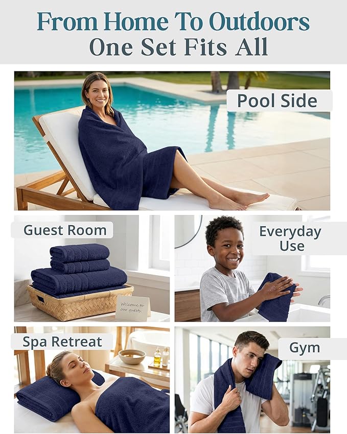 Casa Platino Luxury Cotton Bath Towel Set - 18 PCs - Low Twist, Soft & High Absorbency - 6 Bath, 6 Wash Cloth, 6 Hand Towels - Classic Hotel Quality, Durable & Ideal for Modern Bathrooms - Navy Blue