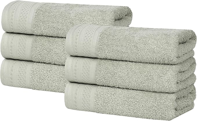 Superior Honeycomb Cotton Medium Weight Towels, for Guest Bath, Master Bathroom, Shower, Kitchen, Quick Dry, Adults, Home Essentials, Textured Waffle Border, Towel Set, Hand Towels, Set of 6, Sage