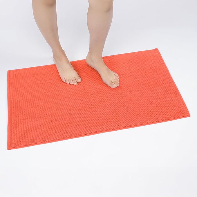 Cotton Paradise 100% Cotton Non Slip Bath Mats for Bathroom, 20x34 inch Soft Absorbent Quick Dry Machine Washable Floor Bath Mat, Coral