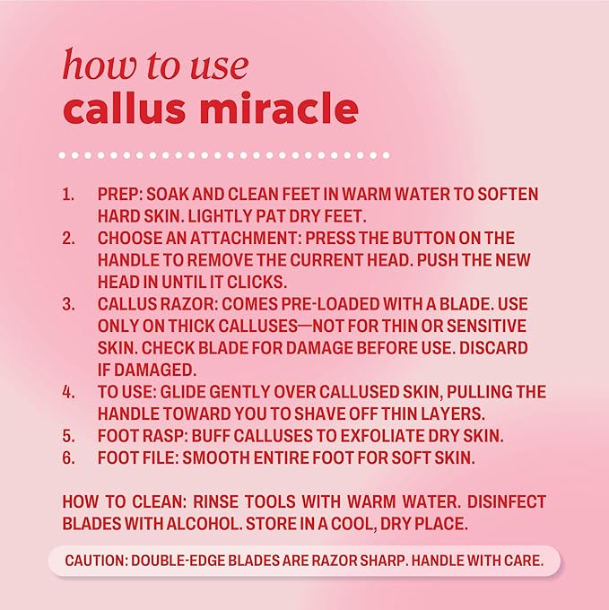 ONYX Professional Callus Miracle 3 Step Pedi Tool, Includes a Stainless Steel Foot Rasp for Dry Skin, Callus Shaver w/Replacement Blades for Thick Calluses, 15 Pieces