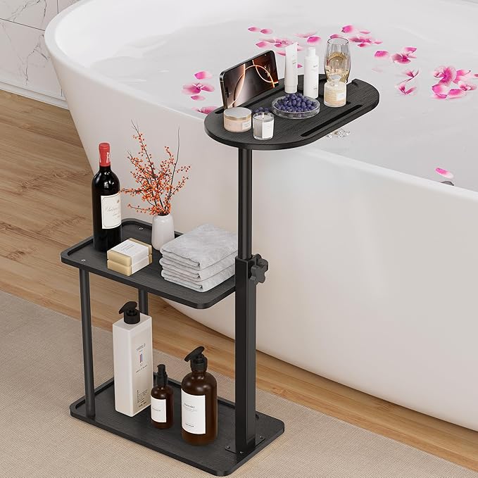 Bathtub Tray Table, Freestanding Bath Side Table Tub Tray Caddy, 3 Layer Bamboo Bath Board Shelf, Bathtub & Bathroom Accessories, New Home Gift for Mom, Housewarming, Anniversary, Wedding