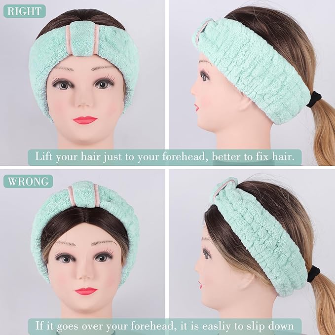 DiyJibb 9 Pcs Spa Headband for Washing Face,Skincare Headband and Wristband Set,Women Teen Girls Facial Hairbands for Washing Face, Makeup, Sports, Yoga (light green + pink +khaki)