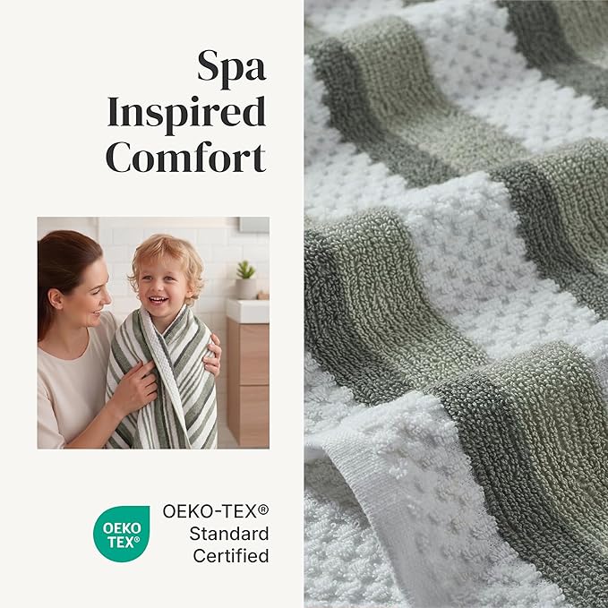 Modern Threads Pax 6-Piece Reversible Yarn Dyed Jacquard Towel Set - Bath Towels, Hand Towels, & Washcloths - Super Absorbent & Quick Dry - 100% Combed Cotton, Ivy