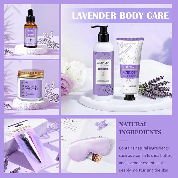 Mothers Day Gifts for Women, Spa Gifts Basket for Women, 21pcs Lavender Bath and Body Gift Basket, Self Care Gifts, Facial Skin Care Set, Birthday Gifts for Mom, Wife, Girlfriend, Sister