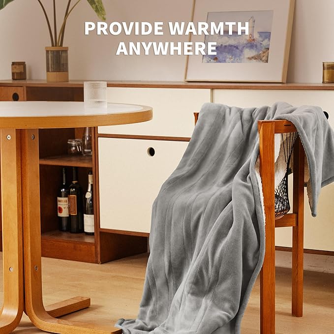 JET'S HOME Heated Blanket 50"x60" - ETL&FCC Certified Flannel Electric Blanket Machine Washable Heating Throw with 5 Heating Levels 3 Hours Auto-Off Overheating Protection (Grey)