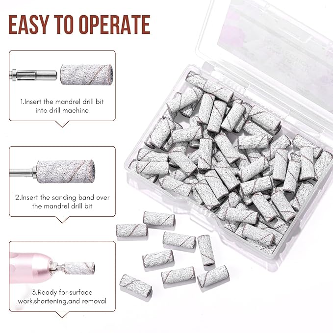 Makartt Sanding Bands for Nail Drill:50 Pcs Small Nail Sanding Files with 2026 Upgrade Design 3.1mm Mandrel Bits,180 Medium Grits (White, #180)