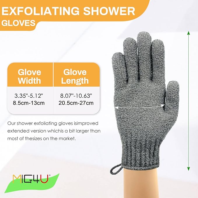 MIG4U Shower Exfoliating Scrub Gloves, Bathing Gloves Body Wash Dead Skin Removal Deep Cleansing Sponge Loofah for Women Men