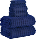 KBY Bath Towels Set 6 Piece 40x80 Inches，2 Extra Large Bath Sheets 2 Hand Towels 2 Washcloths，Highly Absorbent Quick Dry Microfiber,Ultra Soft Towel Set for Bathroom，Spa，Gym， Hotel(Navy Blue)