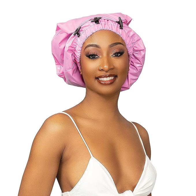 Esha Girl - Shower Cap for Extra Long Hair, Braids, Locs, Twists – Waterproof – Snug Fit Guarantees No Leaks – Easy Button Up (Light Blue, Long (22.3" x 9"))