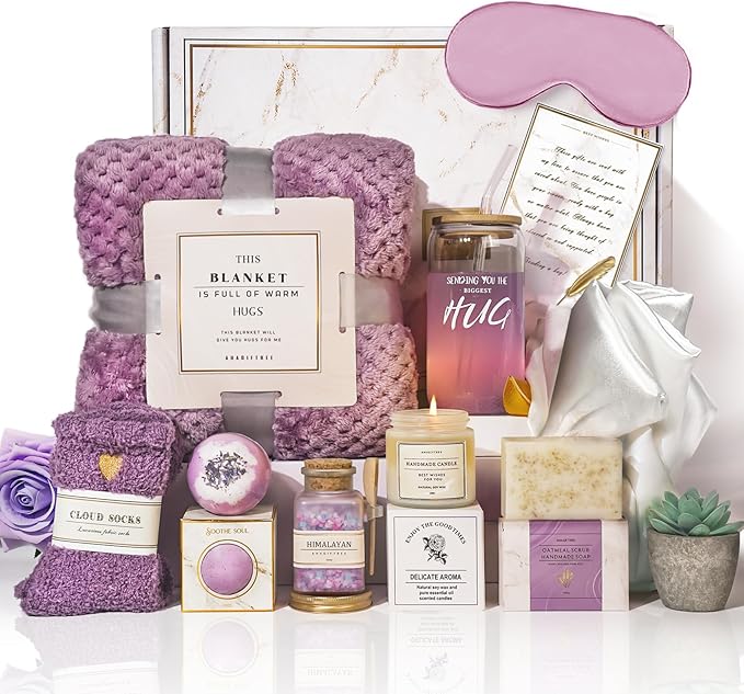 AHAGIFTREE Gift Baskets For Women,12PC Birthday Gifts,Mother's Day Thinking Of you Gifts for Women,Care Package,Grief,Sympathy,thank you,Condolences (Purple)