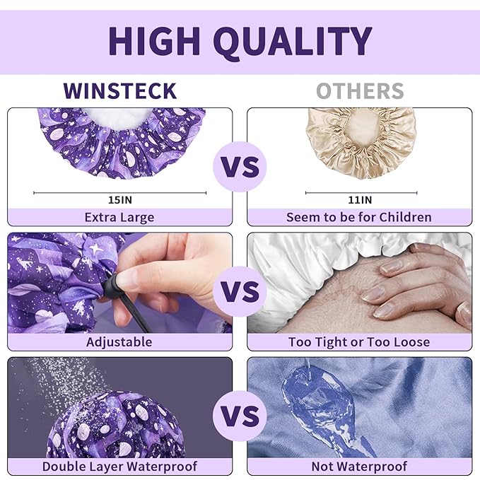 1 PCS Shower Cap, Double Layer & Adjustable Bathing Cap for Shower, Extra Large Reusable Hair Cap for Women, Waterproof Exterior & EVA Lining, Oversized Design for All Hair Lengths/Style