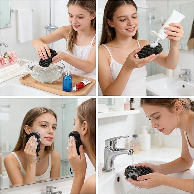 3 Pcs Natural Konjac Facial Sponges for Women and Girls, Gentle Facial Sponge for Cleansing and Makeup Removal, Bath Sponge for Babies and Kids, Soft When Wet, Suitable for Sensitive Skin
