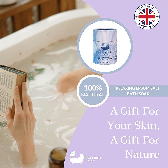 Eco Bath London Relaxing Lavender Epsom Salt Bath Soak - Tube 8.8 oz (250 g), Made in UK, Magnesium Bath Salt with Lavender
