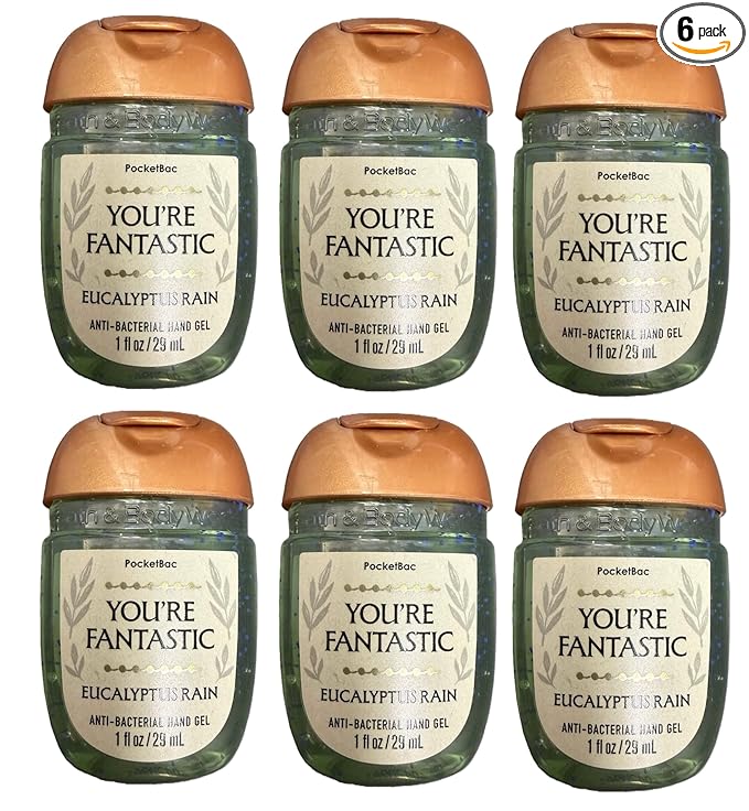 Bath and Body Works Classic and Seasonal Scents Pocketbac Gel Sanitizers - Pack of 6-1 oz each (Eucalyptus Rain)
