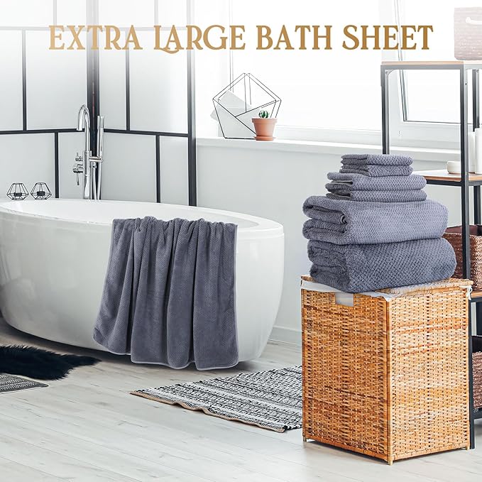Peryiter Oversized Bath Towels Set of 6 for Adults 40x80 Inches Extra Large Bath Towel Sets Bathroom Sheets Jumbo Shower Towels Quick Dry Absorbent Soft Microfiber for Adults(Gray)