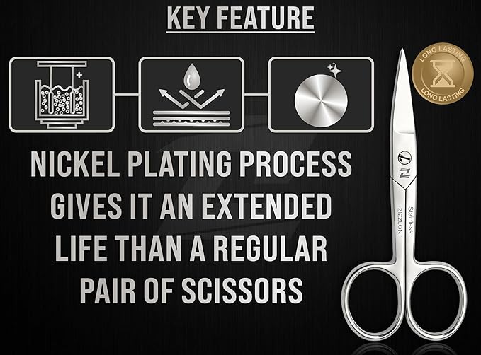 Nail Scissors Curved for Women and Men, Long Lasting Sharp Nickel Plated for Manicure and Pedicure, German Quality Multipurpose Professional Eyebrow Scissors