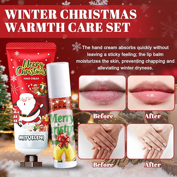 JAOJAO Christmas Lip Balm Bulk, Christmas Hand Cream with Organza Bag and Thank You Card Gentle Nourishing Xmas Gifts for Women Girlfriend Wife Mother Colleague Teacher, Set of 40