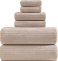 YTYC 39x78 Bath Sheets Extra Large Bath Towels Set for Adults Super Soft Absorbent Striped Microfiber Oversized Bathroom Towels - Beige, 6 PCS