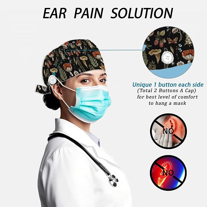 2 Pcs Working Cap with Sweatband for Women Men, Adjustable Cleaning Working Hats, Nurse Surgical Caps