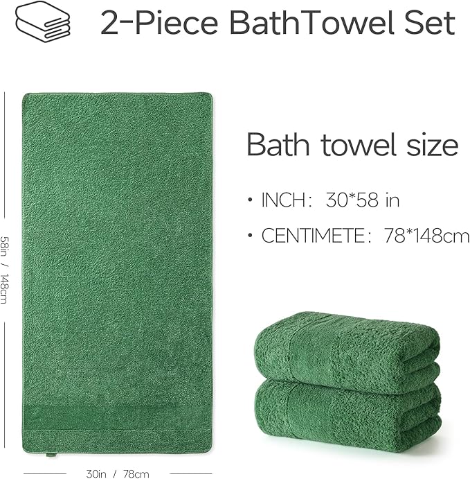 REDKISS Towels 2 Pack Luxury Extra Large Bath Towels Set 30 x 58 Inches – 100% Cotton, Ultra Soft Highly Absorbent & Quick Dry Towels for Bathroom, Gym, Hotel, Spa, Forest Green