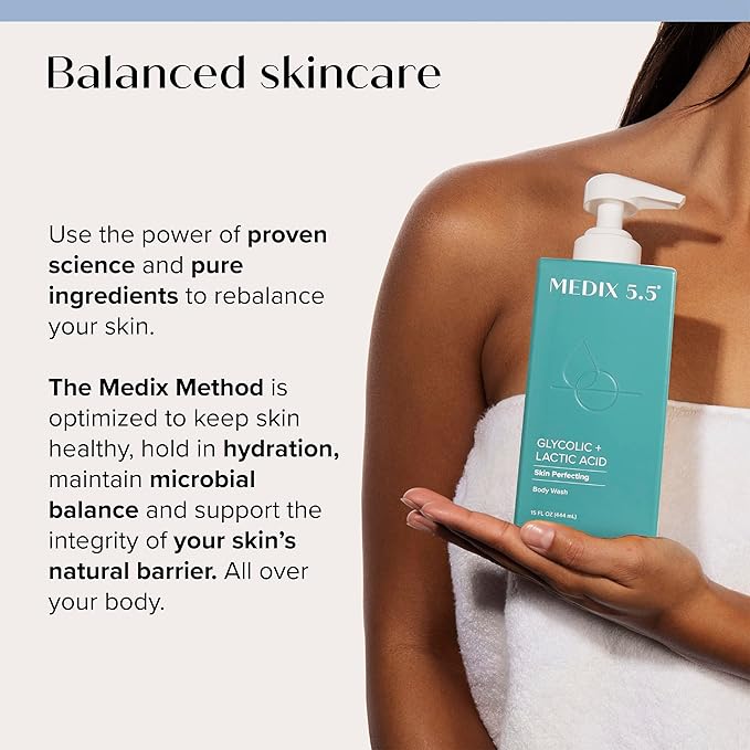 MEDIX 5.5 Glycolic Acid + Lactic Acid Exfoliating Body Wash Gel | KP Bump Eraser | AHA Exfoliant Skin Care Body Cleanser | Keratosis Pilaris & Acne | Anti Aging AHA Foaming Body & Face Wash, 2-Pack
