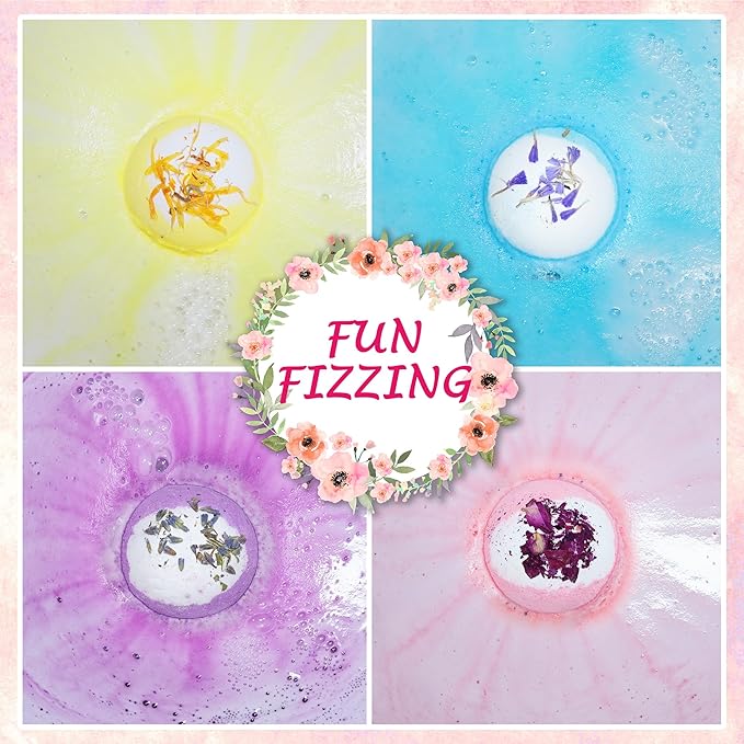 Bath Bombs for Women Relaxing-4 Natural and Organic Bath Bombs with Essential Oils & Moisturizing Shea Butter,Gifts for Her, Girls, Wife, Birthday and Christmas