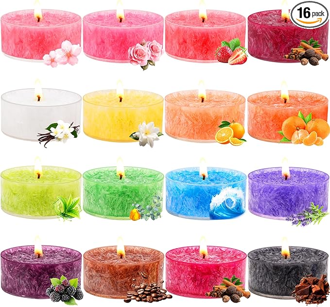 Tealight Candles for Women 16 Pack Aromatherapy Scented Candles Small Candle Gift Set for Women with 16 Scents Long-Lasting Soy Wax Candles for Relaxation, Decor, Christmas, Birthday, Mother's Day
