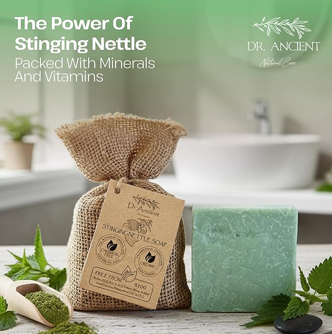 Dr.Ancient Stinging Nettle Soap Bar, Organic Soap Bars Handcrafted the Traditional Way, Natural Chemical-Free, Vegan, Used for Face Wash, Body Wash, Hand Cleansing, Daily Skin Care, Herbal Cleanser