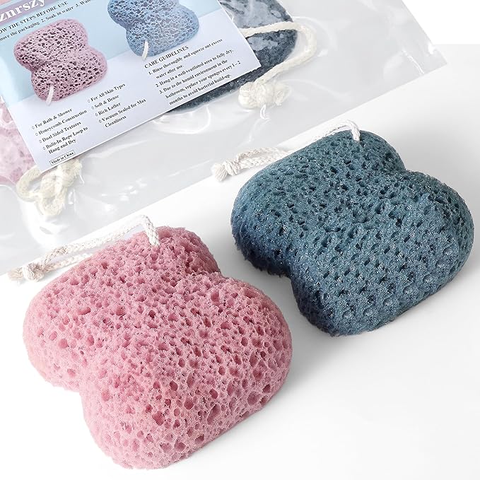 Bath Sponge for Shower Exfoliating, 2Pcs Sponges for Body Wash Bathing, Soft Loofah Sponge Bath Foam for Gentle Deep Cleansing & Delicate Dry Skin
