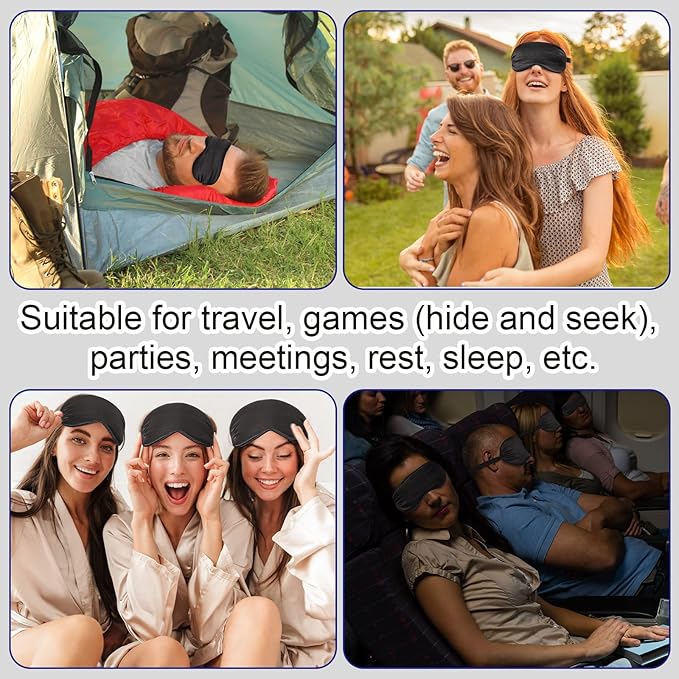 Newcotte 50 Pcs Silk Sleep Eye Mask for Sleeping Adjustable Elastic Strap Blackout Smooth Soft Eye Covers No Pressure Sleep Mask for Women and Men Comfortable Blindfolds(Black)
