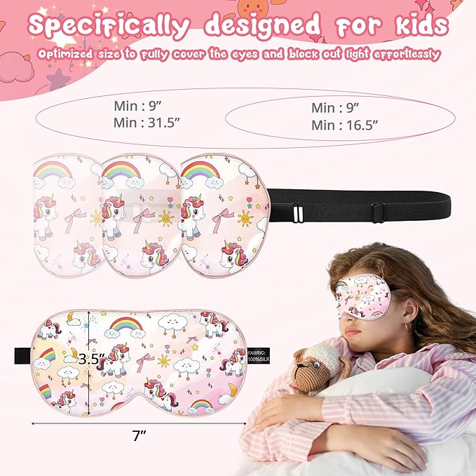 Kids Sleep Mask Eye Cover: 100% Real Natural Pure Silk Eye Mask with Adjustable Strap, Funny Blindfold Kids Eye Mask for Sleeping, Soft & Lightweight Eye Shade for Boys Girls Teens (Horse Style)