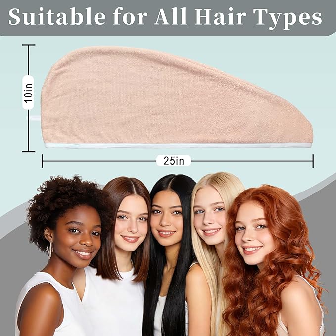 VOOVA & MOVAS Gray & Pink Microfiber Hair Towel Wrap for Women 2-Pack, Super Absorbent Quick Dry Hair Towels for Wet Hair After Shower, Soft Lightweight Hair Wraps