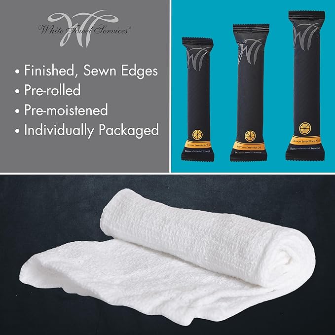 White Towel Services 8" x 8in Moist Cotton Towel Individually Wrapped - Lemon and Peach-Mango (Case of 100) - Single-Use Oshibori Style Cotton Hospitality Towels