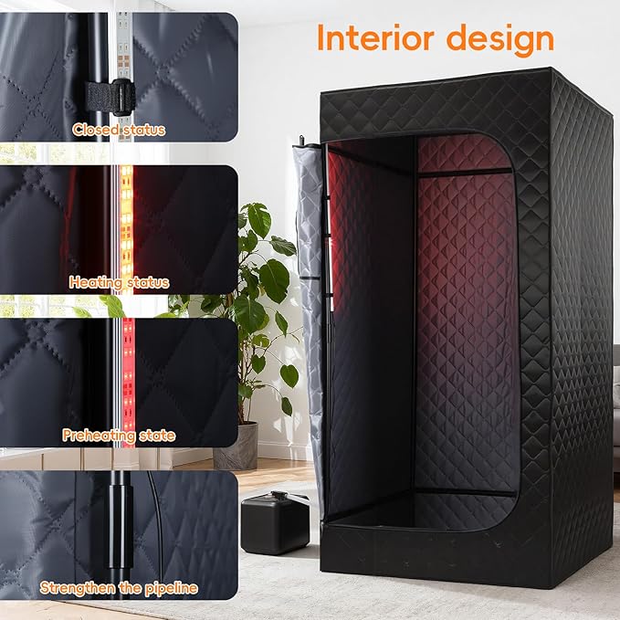 Portable Sauna for Home - Full Body Steam SaunaTent with 3L/1400W Steamer, Remote Control & Foldable Chair - Fast Heating Personal Sauna Box for Detox & Relaxation, 35" x 35" x 71" (Black)