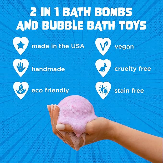 Poke Monster Bath Bombs for Kids with Surprise Inside (6 Pack) - Large Bubble Bath Bomb for Boys & Girls - Fruity Scent, Skin-Safe, USA Made, Kids Easter Basket Stuffers and Gift by Two Sisters