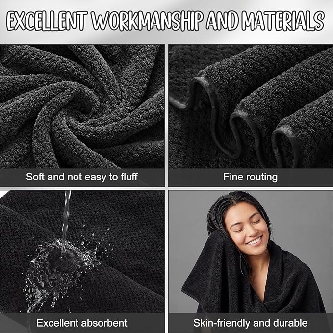 SmoothNovelty 16 Pack Microfiber Bath Towels Bulk 27'' x 60'' Oversized Size Bath Towel Highly Absorbent Extra Large Soft Drying for Beach Shower Summer Salon Sport Gym Party (Lattice,Black)