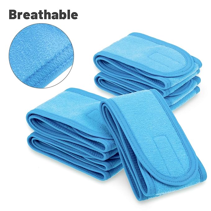 Whaline 4 PCS Spa Headband, Make up Hair Band, Stretch Terry Cloth Headband for Sport Yoga Shower (Blue)
